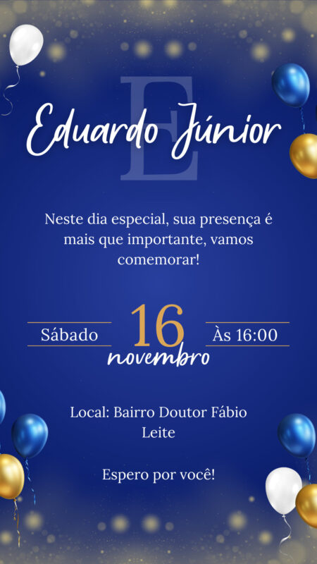 Convite Simples - Azul e Dourado