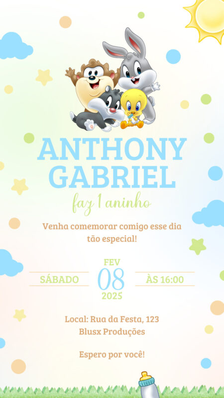 Convite Simples - Baby Looney Tunes