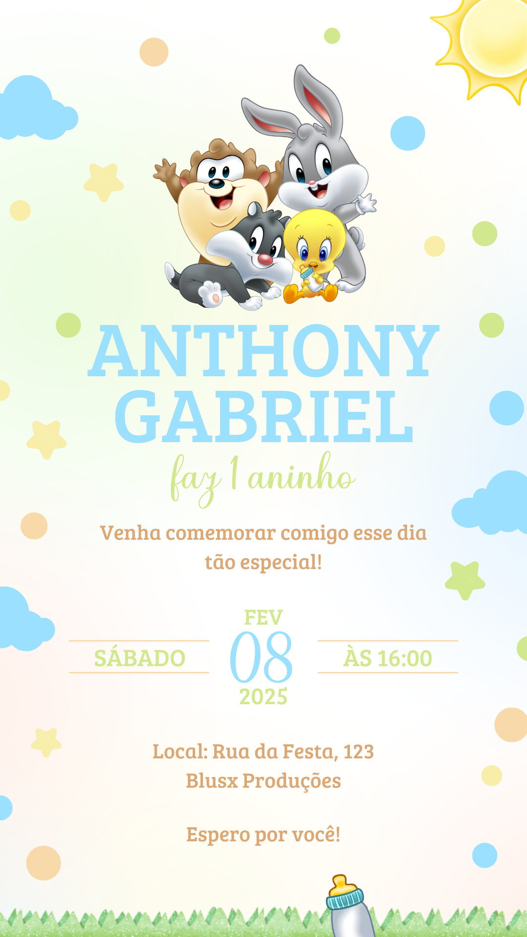 Convite Simples - Baby Looney Tunes