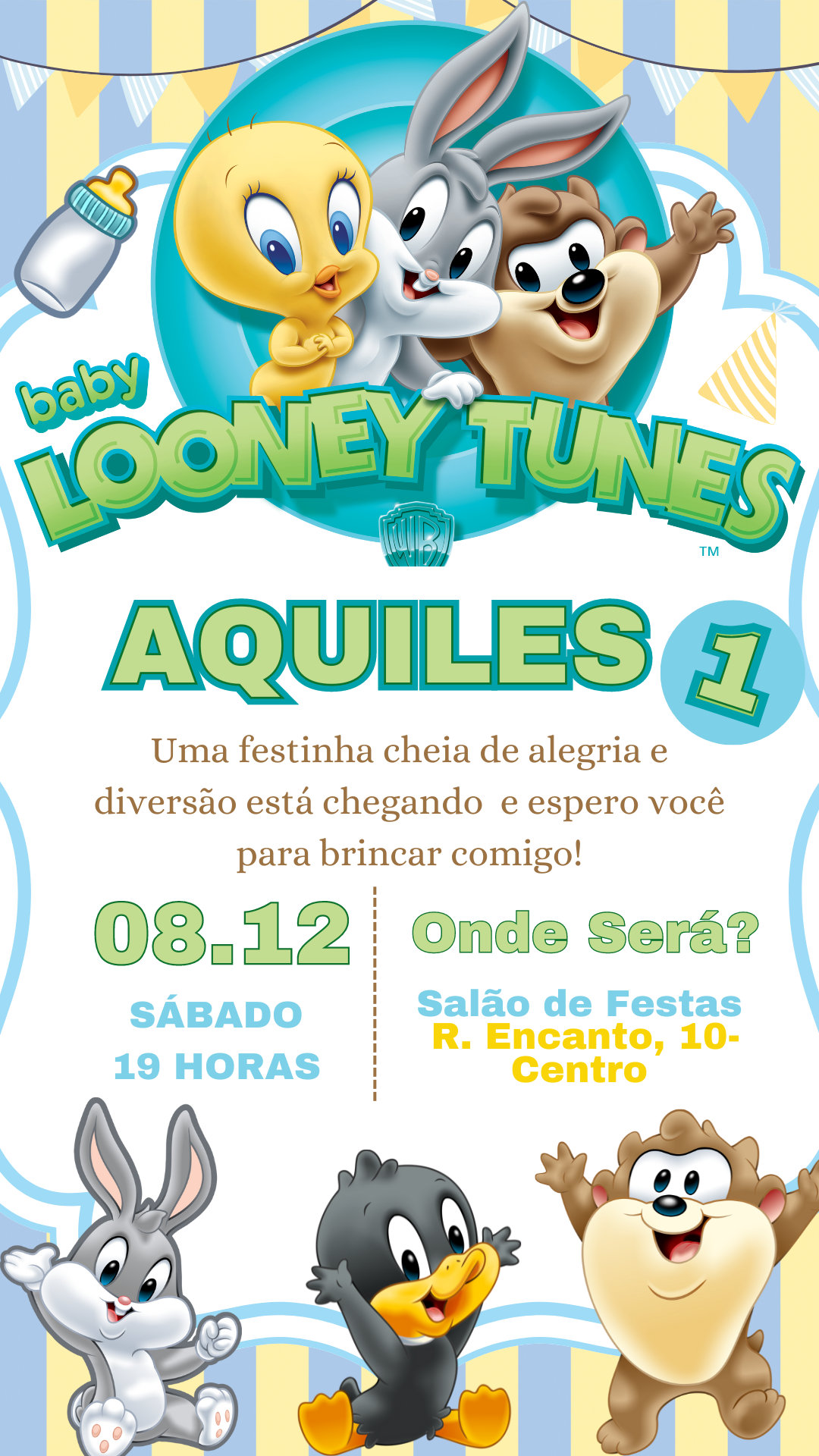 Convite Simples - Baby Looney Tunes