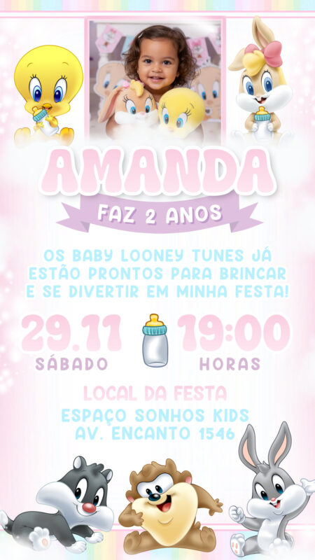 Convite Simples - Baby Looney Tunes