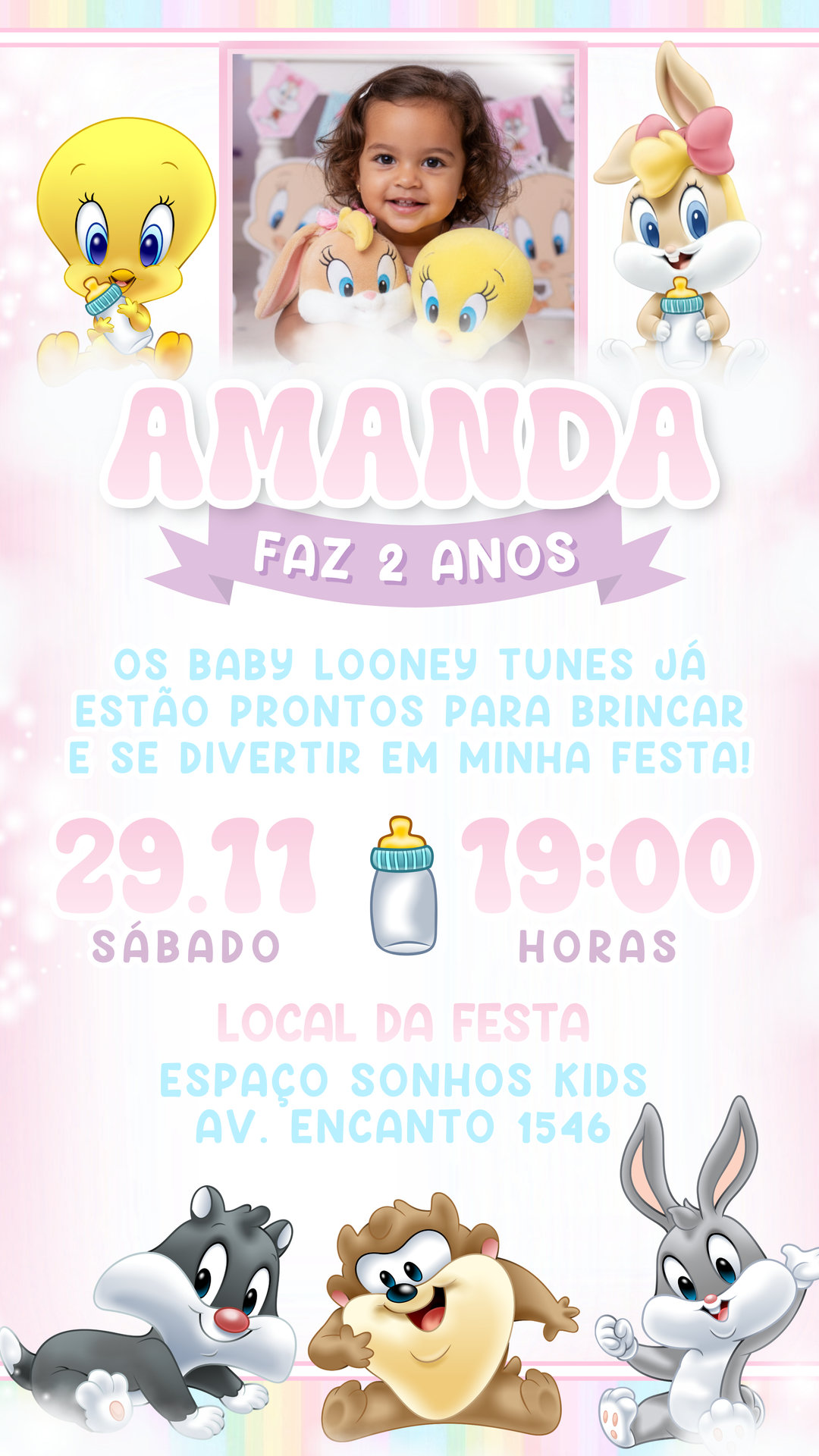 Convite Simples - Baby Looney Tunes