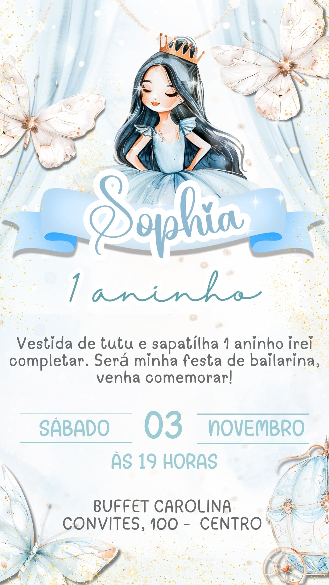 Convite Simples - Bailarina Azul