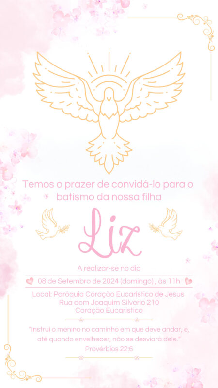 Convite Simples - Batizado/Batismo Rosa Menina