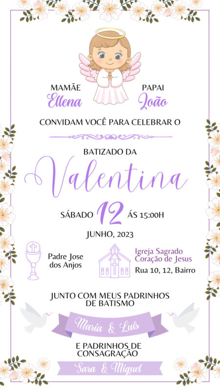 Convite Simples - Batizado Menina