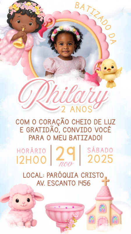 Convite Simples - Batizado Menina