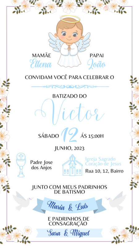 Convite Simples - Batizado Menino