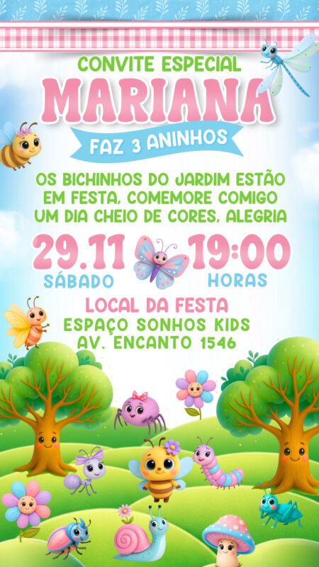 Convite Simples - Bichinhos no Jardim