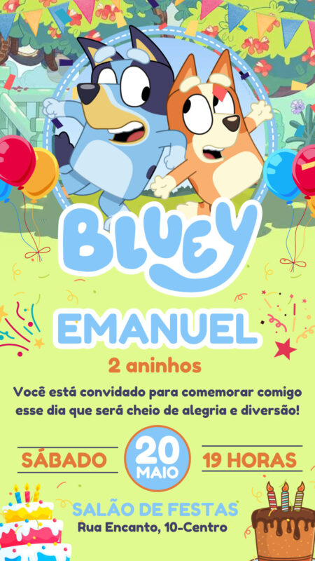 Convite Simples - Bluey Menino
