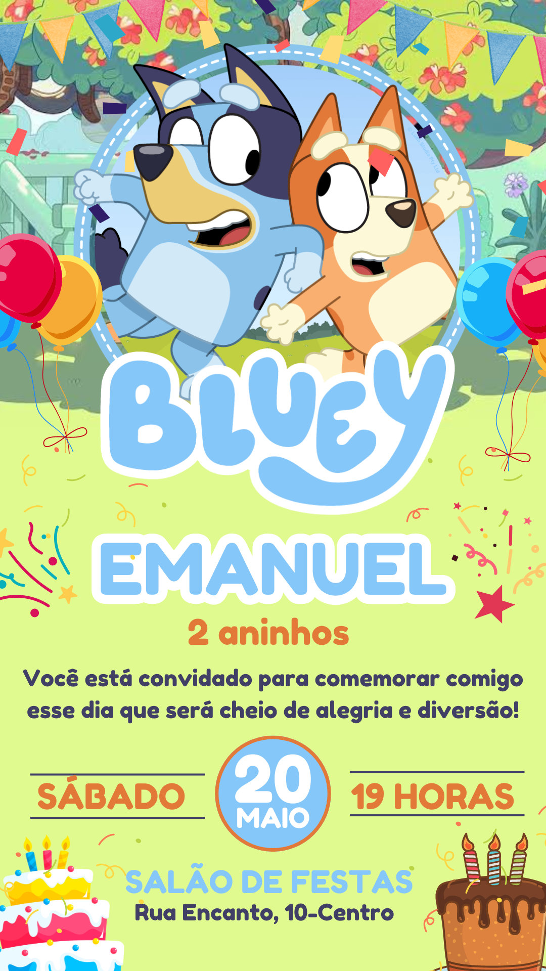 Convite Simples - Bluey Menino
