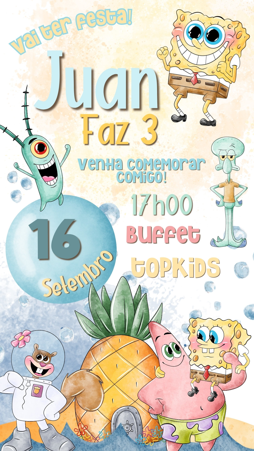 Convite Simples - Bob Esponja Aqurela