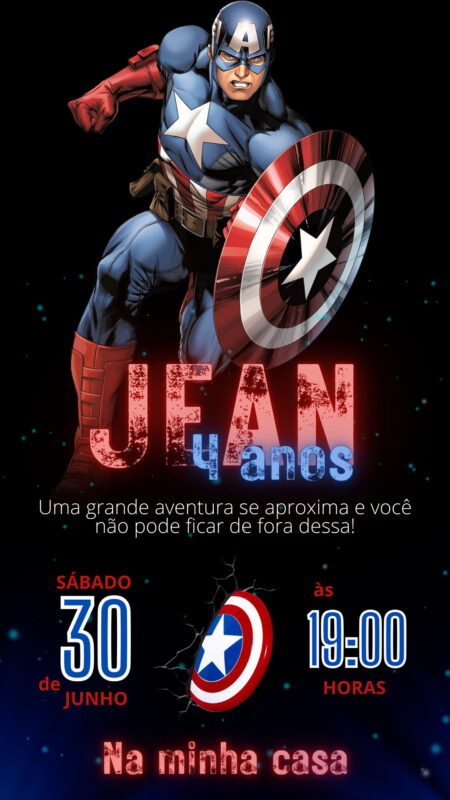 Convite Simples - Capitão América