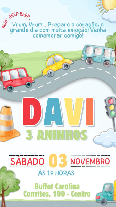 Convite Simples - Carrinhos