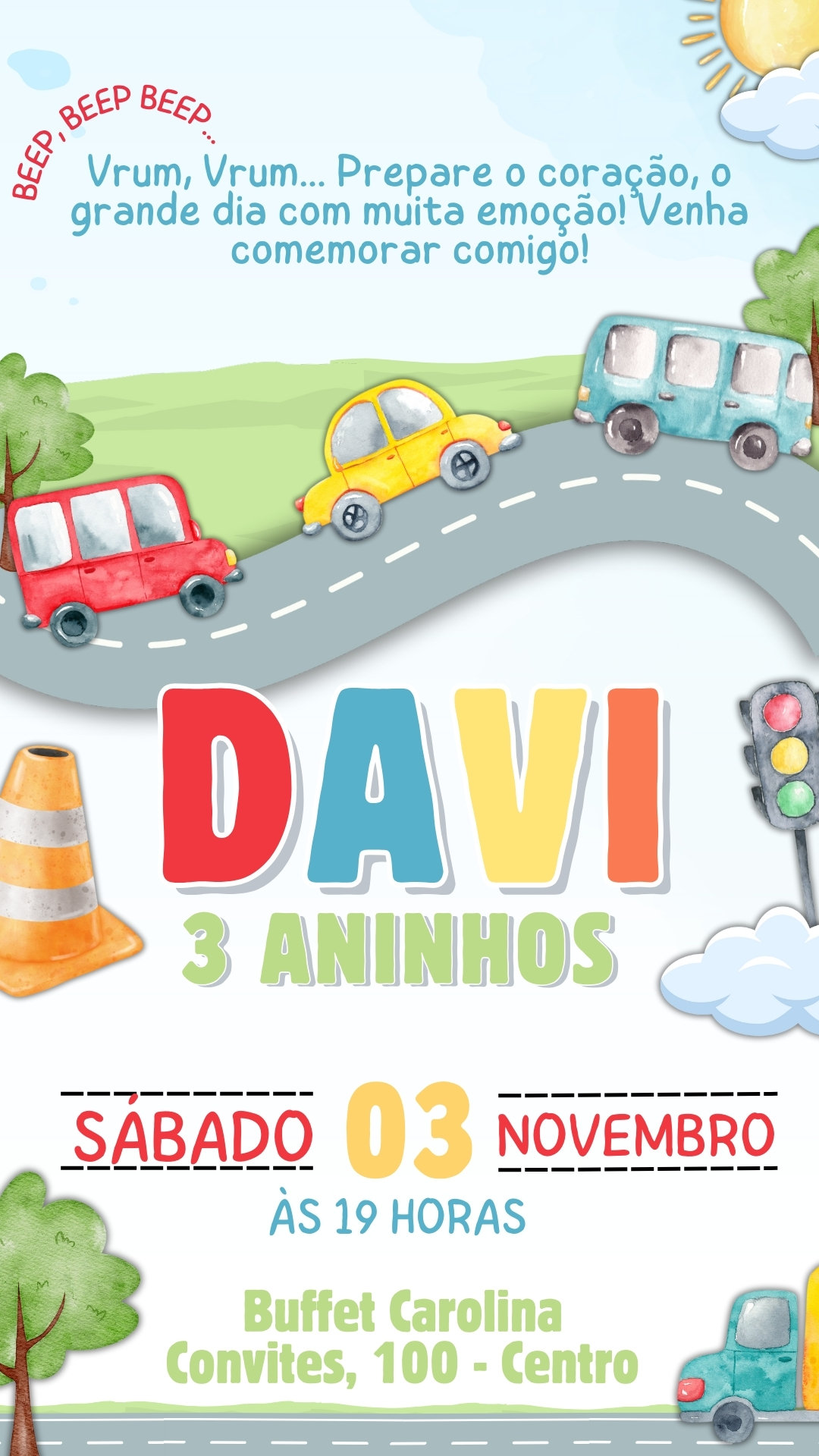 Convite Simples - Carrinhos