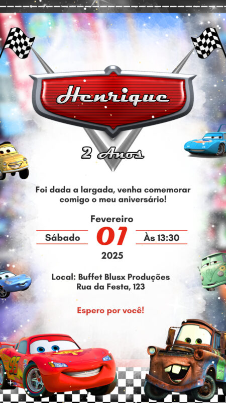 Convite Simples - Carros da Disney Mcqueen