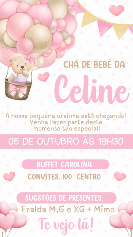 Convite Simples - Chá de Bebê Menina