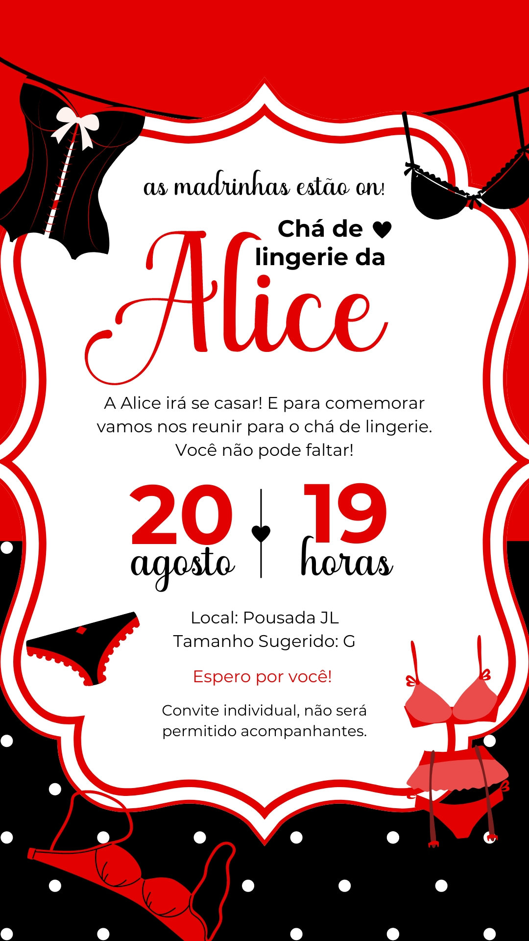 Convite Simples - Chá de Lingerie da Alice