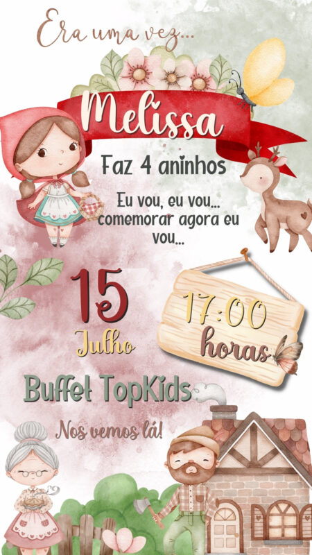 Convite Simples - Chapeuzinho Vermelho Aquarela