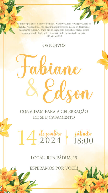 Convite Simples - Convite de Casamento - Amarelo