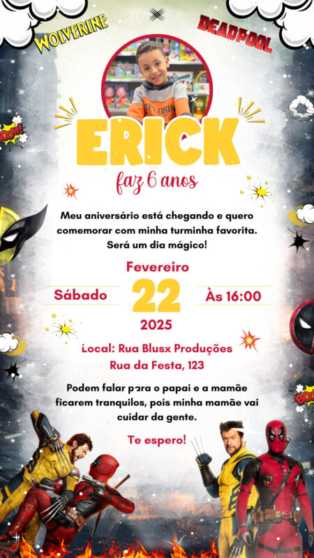 Convite Simples - DeadPool e Wolverine