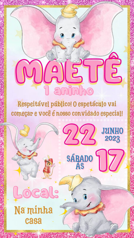Convite Simples - Dumbo Rosa