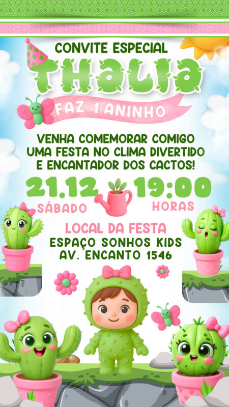 Convite Simples - Eu amo cactos