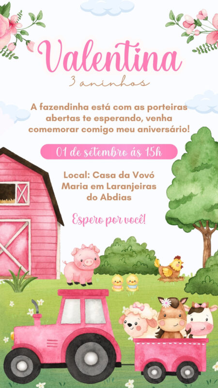 Convite Simples - Fazendinha Rosa