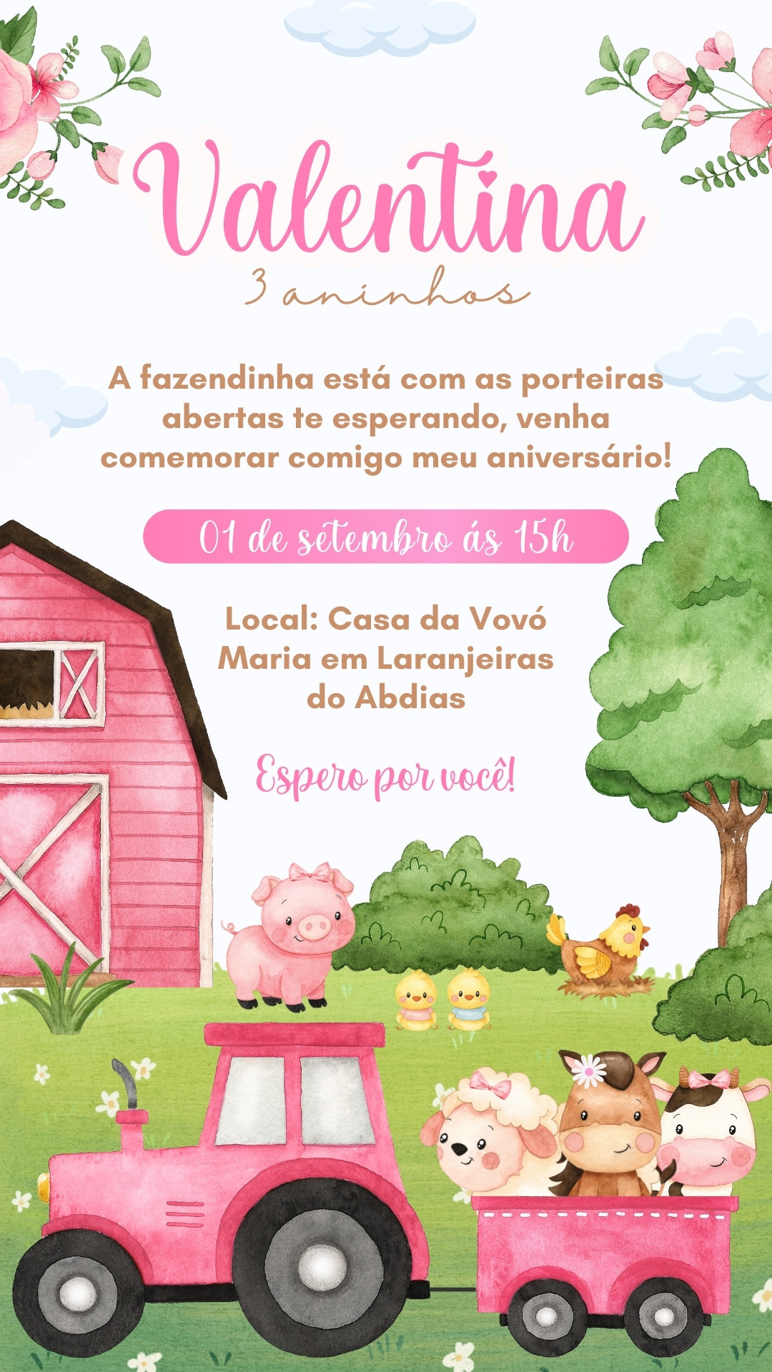 Convite Simples - Fazendinha Rosa