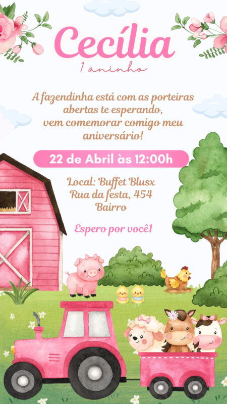 Convite Simples - Fazendinha Rosa #2