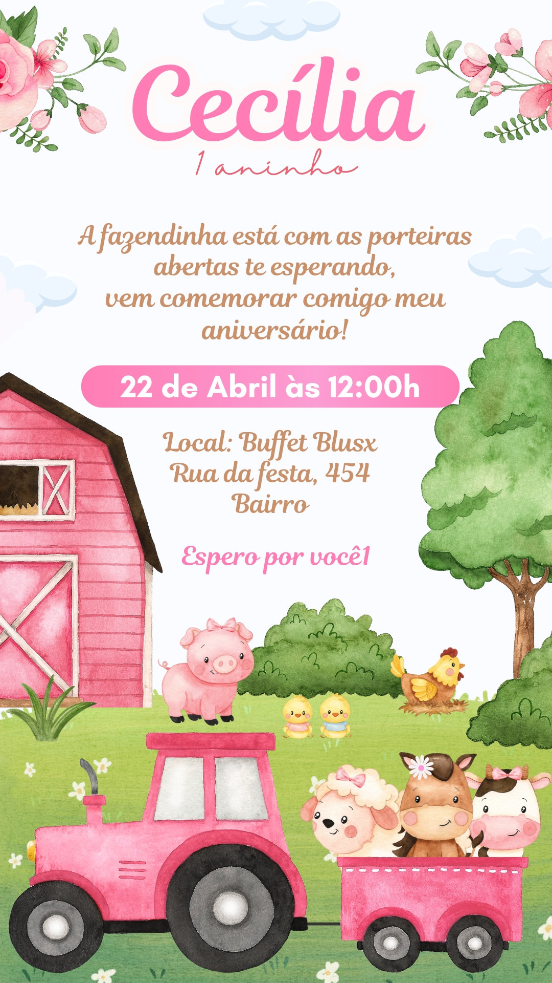 Convite Simples - Fazendinha Rosa #2