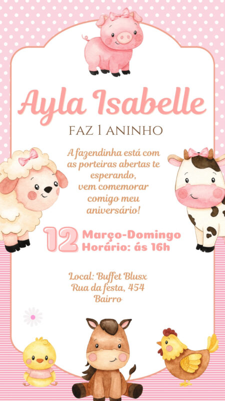 Convite Simples - Fazendinha Rosa #3