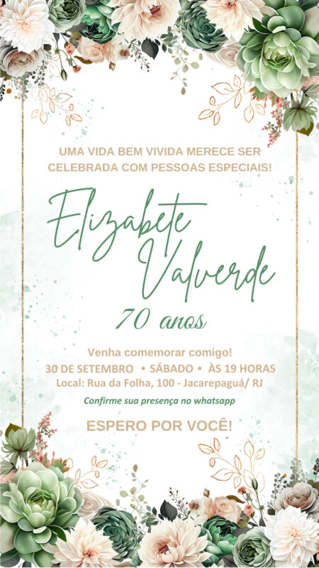 Convite Simples - Floral Verde e Bege