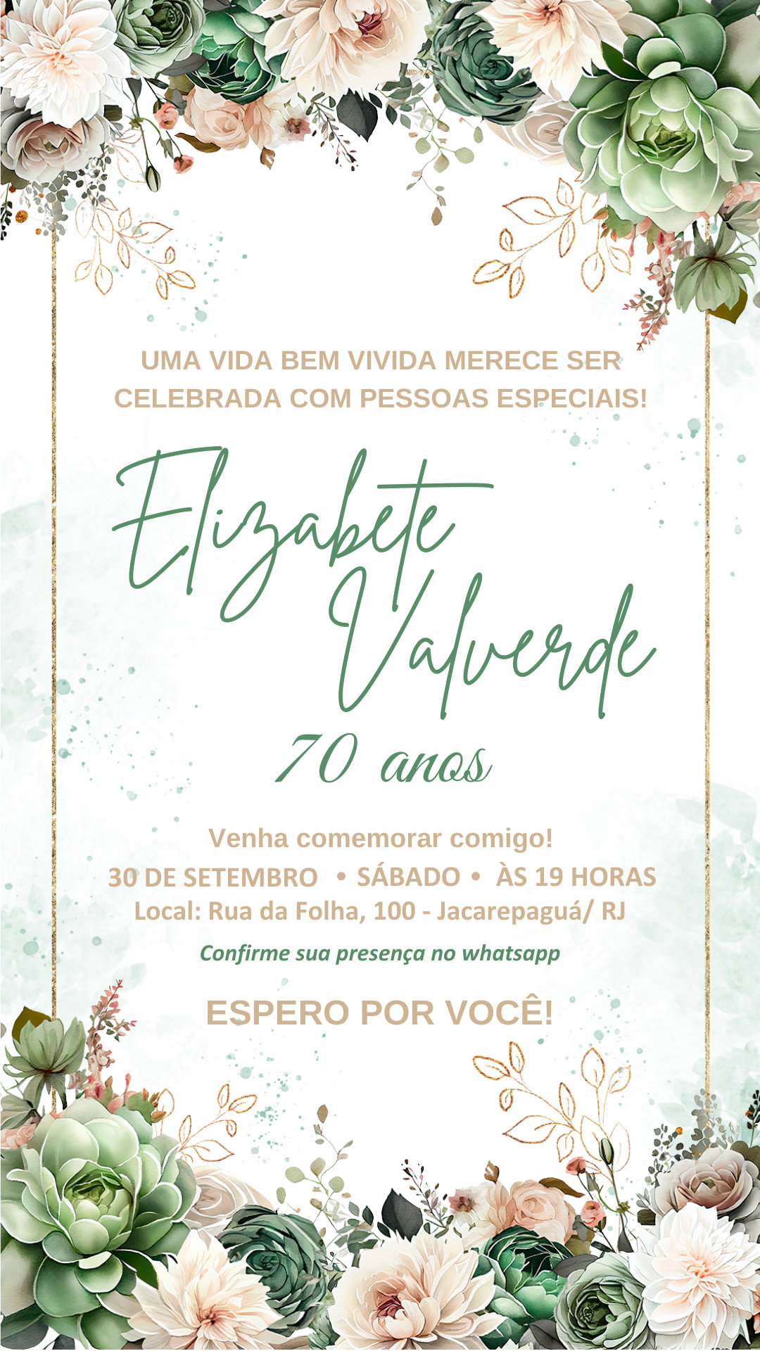 Convite Simples - Floral Verde e Bege