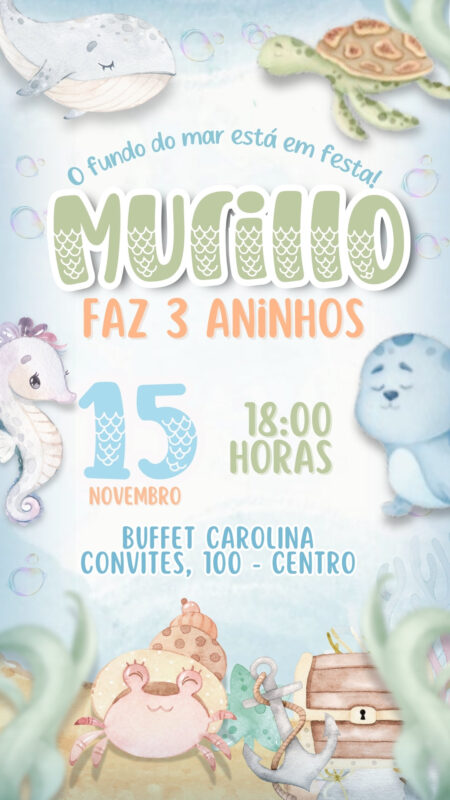 Convite Simples - Fundo do Mar Menino