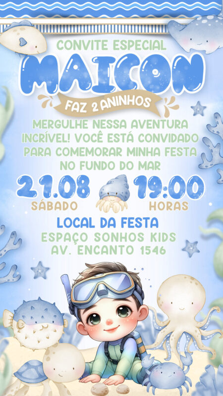 Convite Simples - Fundo do Mar Menino
