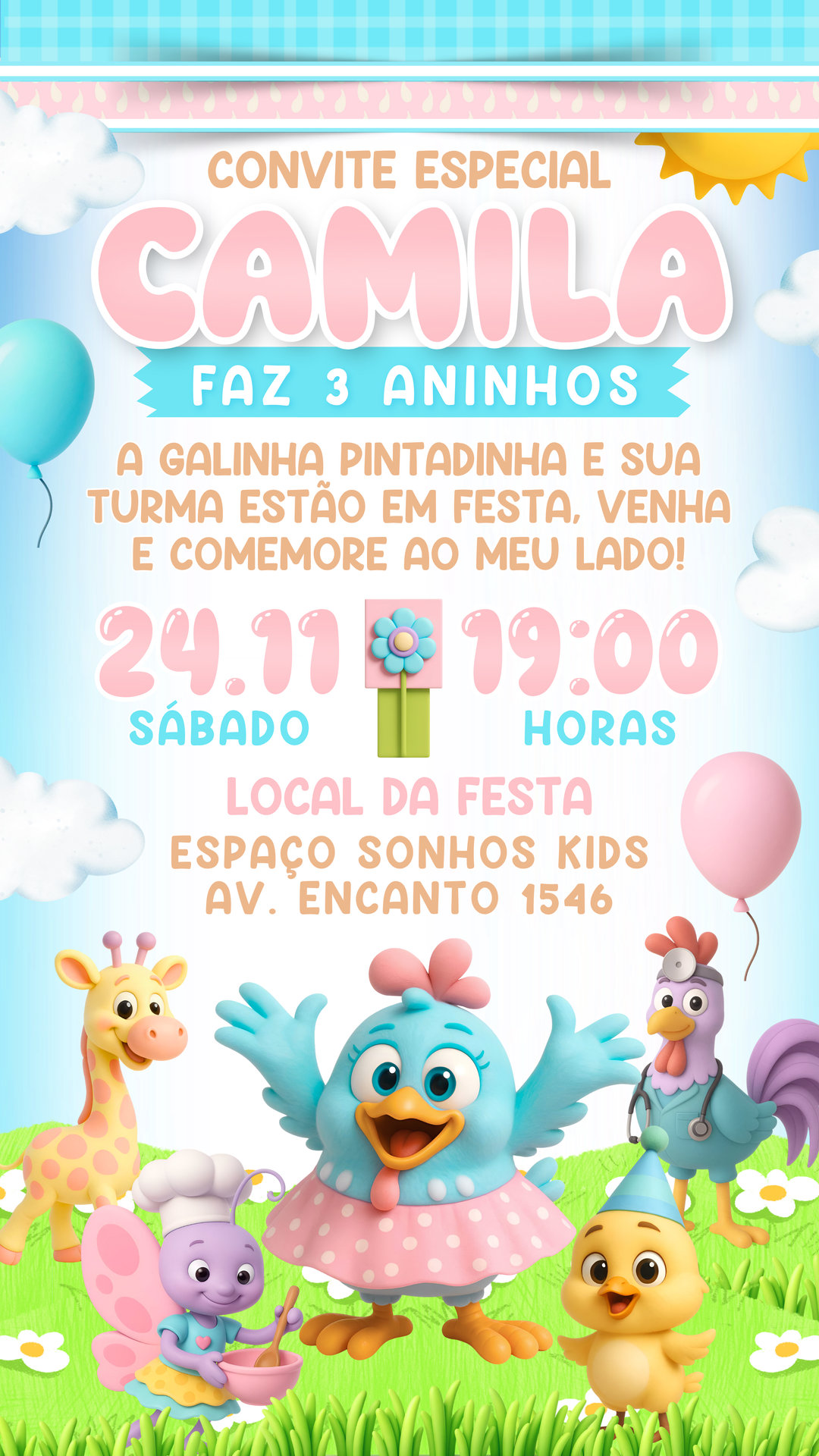 Convite Simples - Galinha Pintadinha