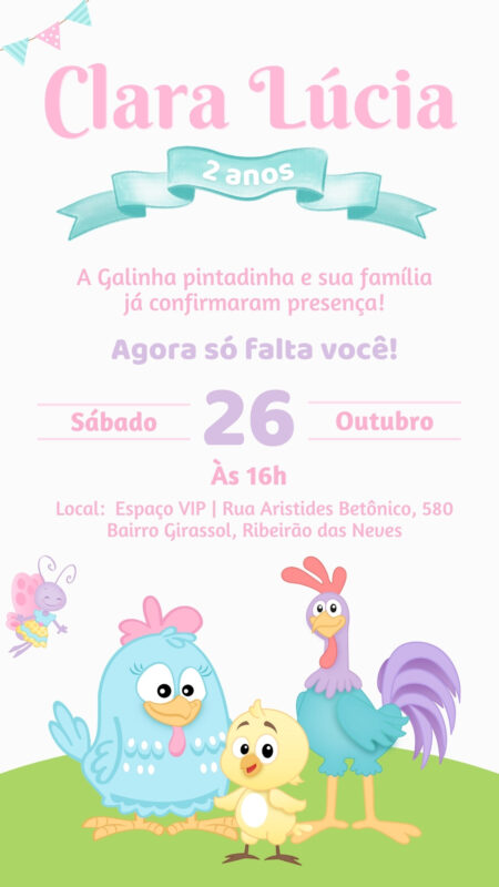 Convite Simples - Galinha Pintadinha Candy