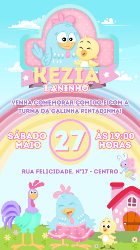 Convite Simples - Galinha Pintadinha Candy Color