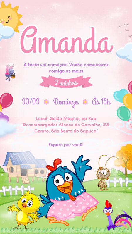 Convite Simples - Galinha Pintadinha Rosa Menina