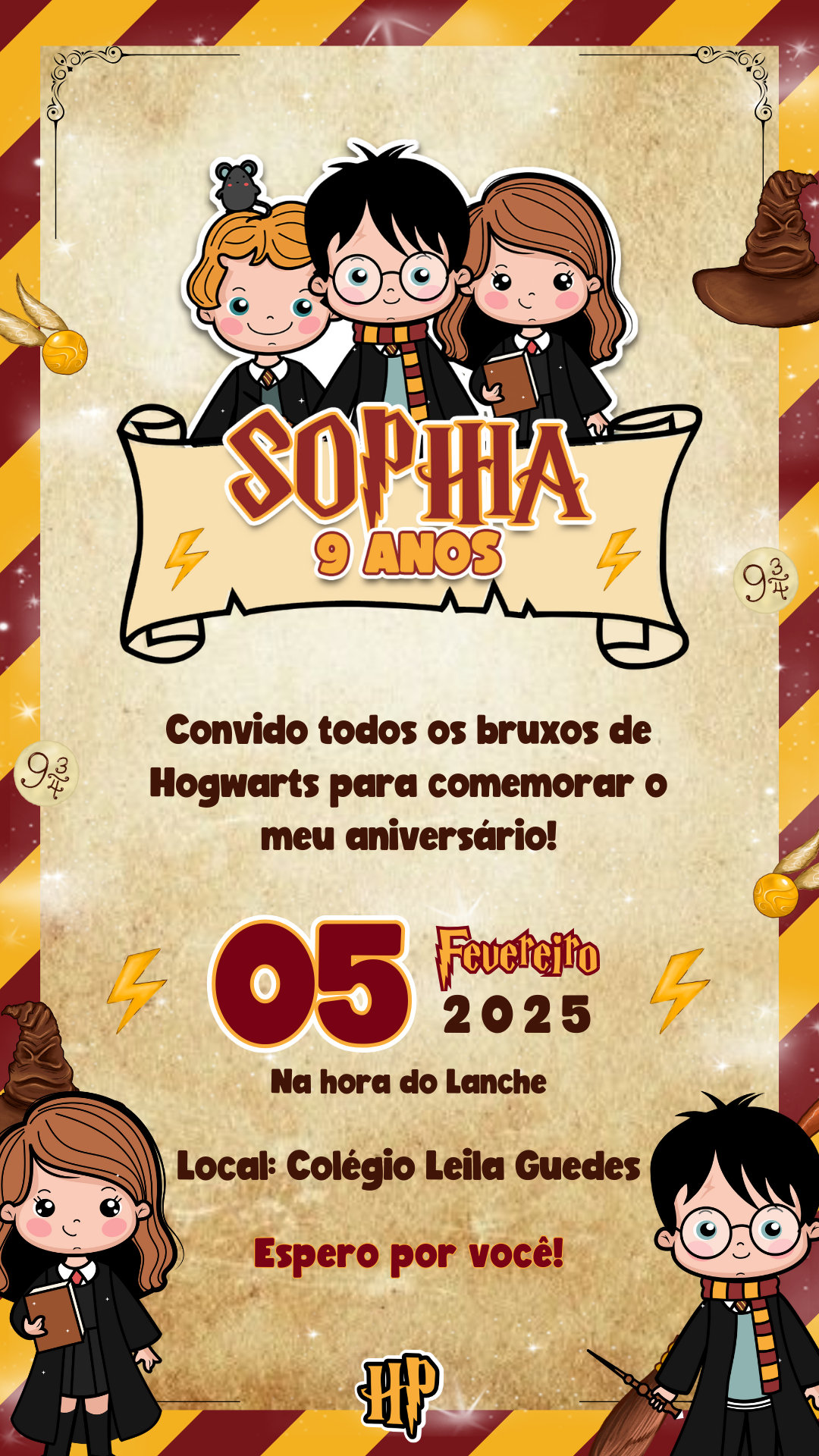 Convite Simples - Harry Potter Cute