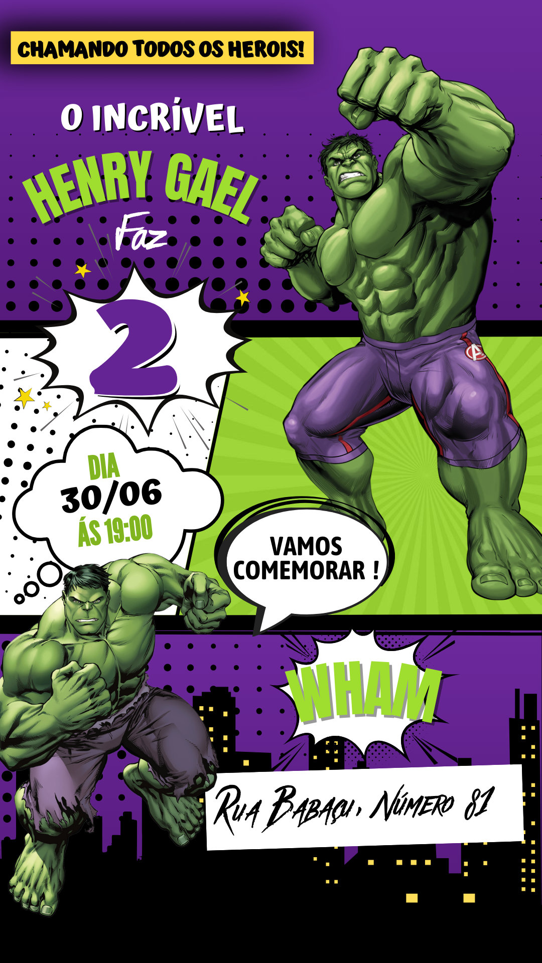 Convite Simples - Hulk
