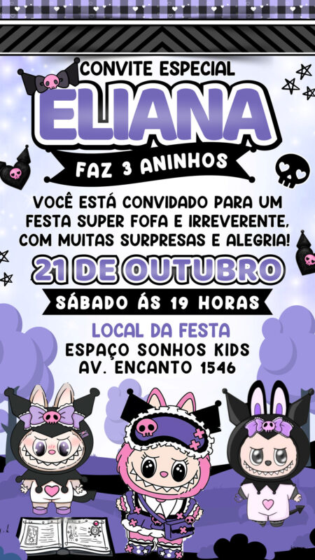 Convite Simples - Labubu Kuromi