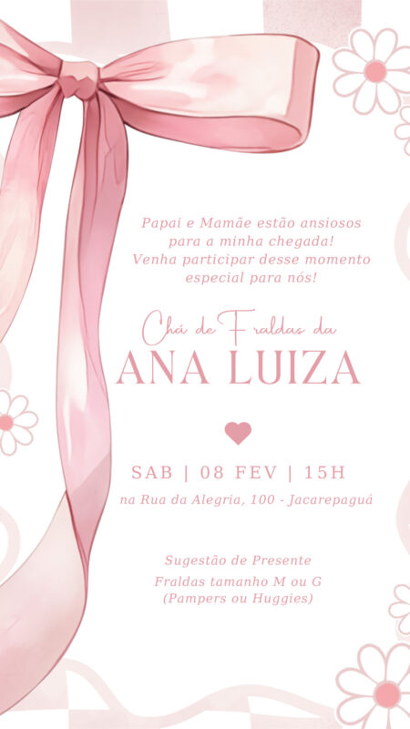 Convite Simples - Laço Rosa