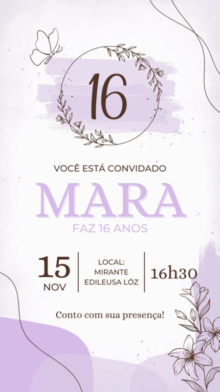 Convite Simples - Lilás 16 Anos