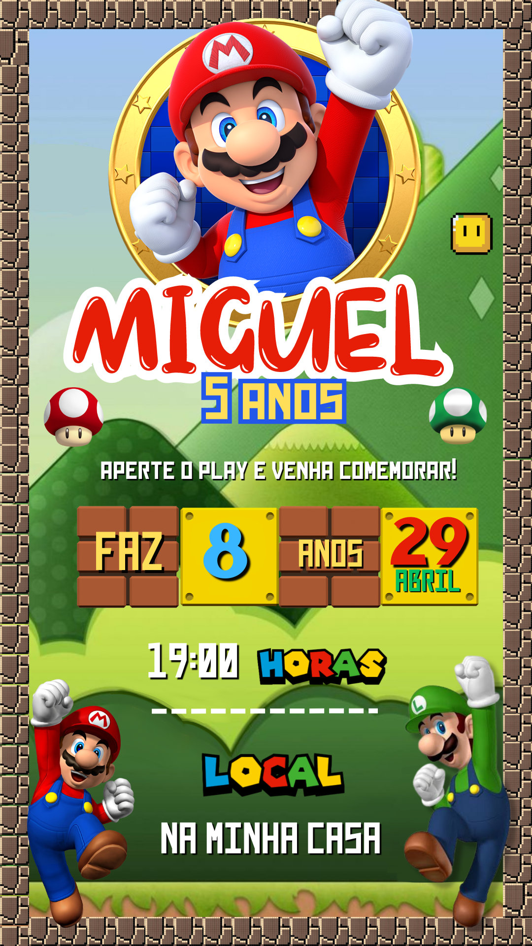 Convite Simples - Mario Bross