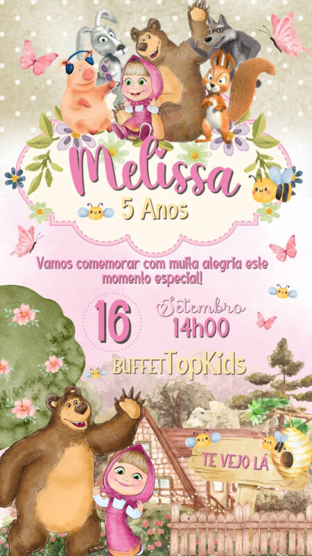 Convite Simples - Masha e o Urso
