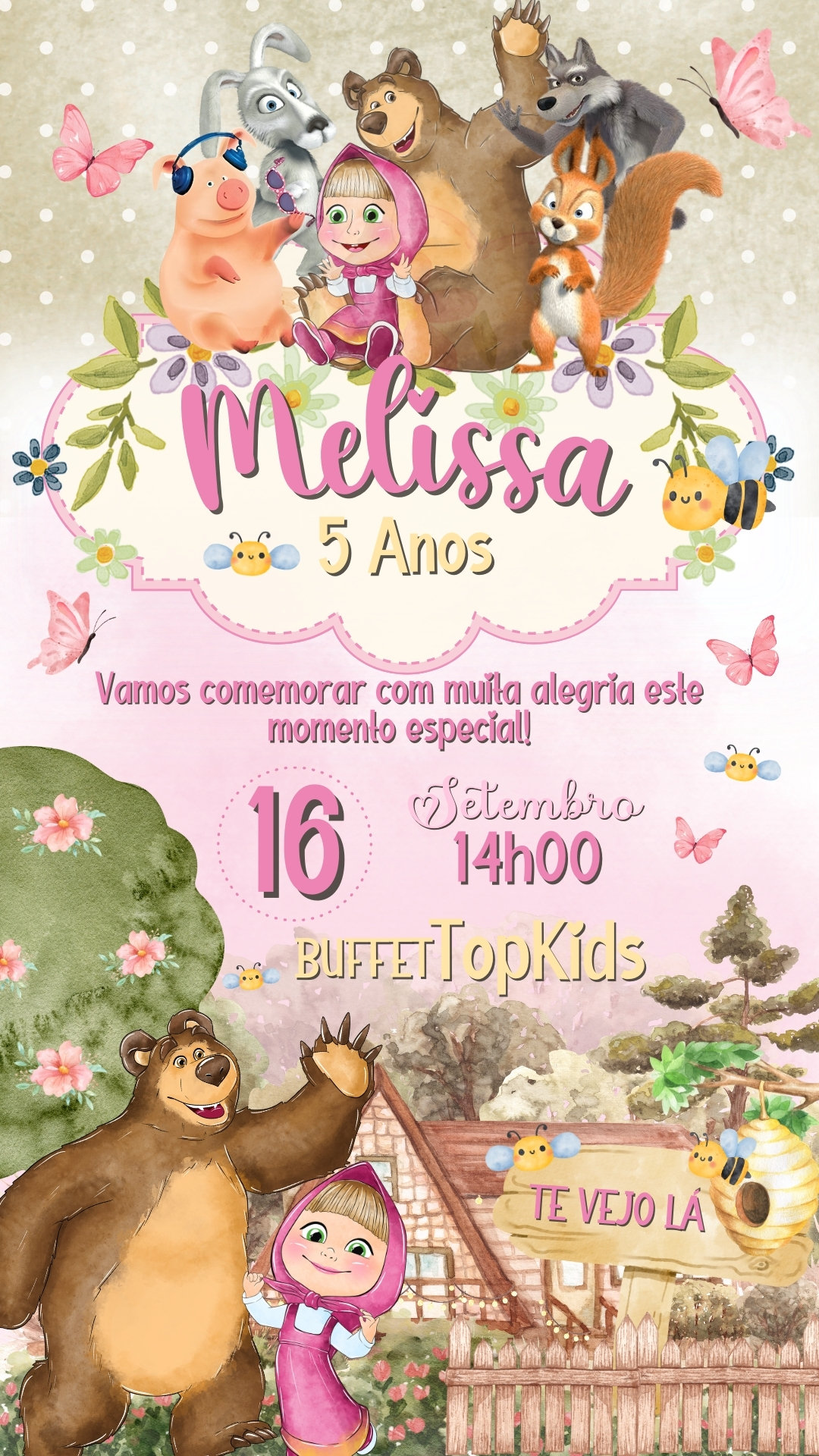 Convite Simples - Masha e o Urso