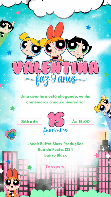 Convite Simples - Meninas Super Poderosas