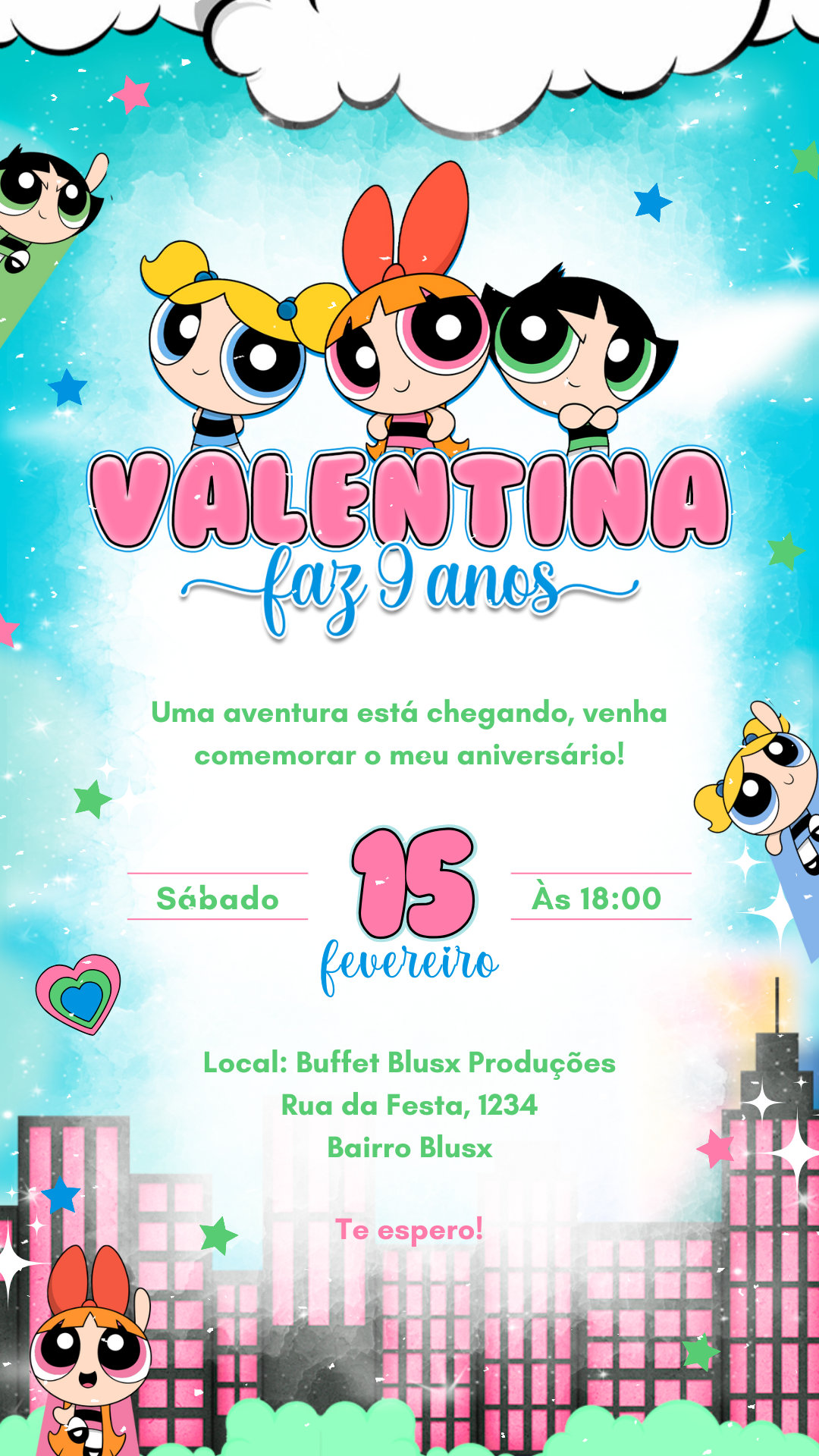 Convite Simples - Meninas Super Poderosas