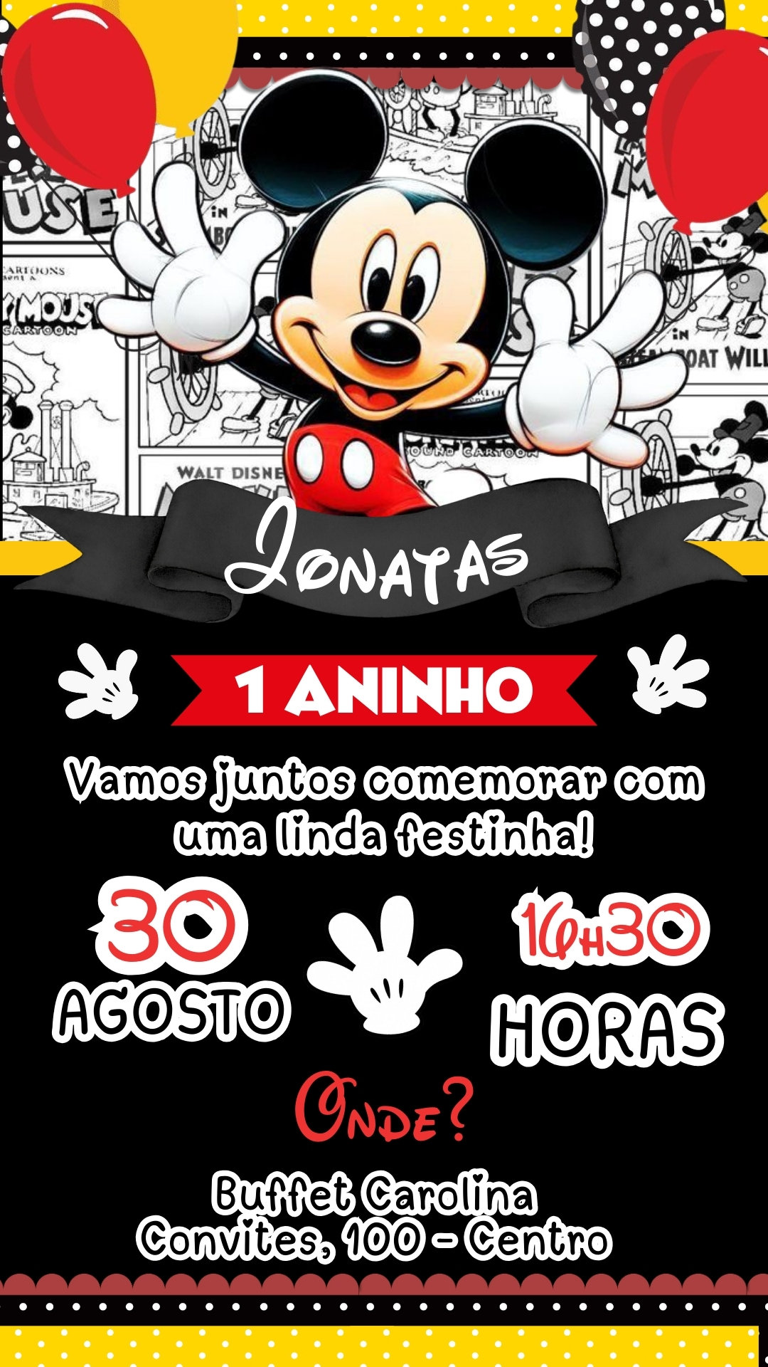 Convite Simples - Mickey